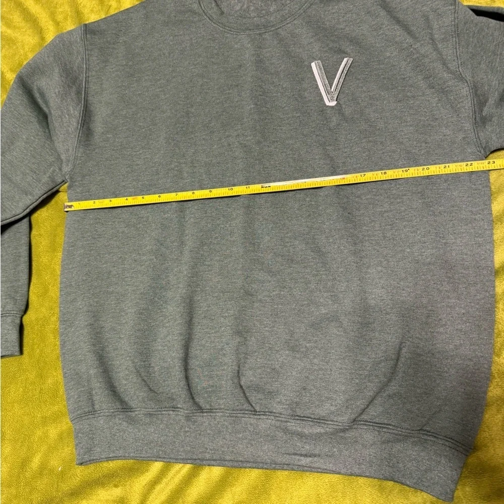 Unisex Size Green Sweater with V Logo Embroidered on left upper chest Sz Large